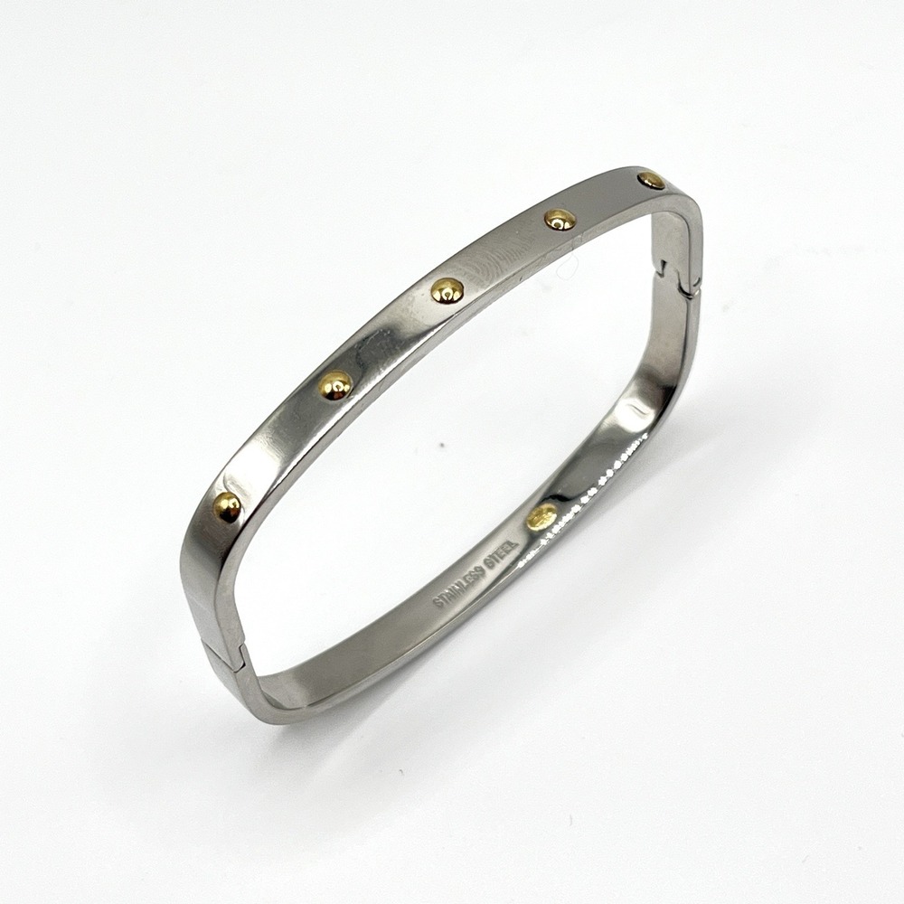 Milor Italy Signed 18K Yellow Gold & Stainless-Steel Bangle Bracelet 6.5"